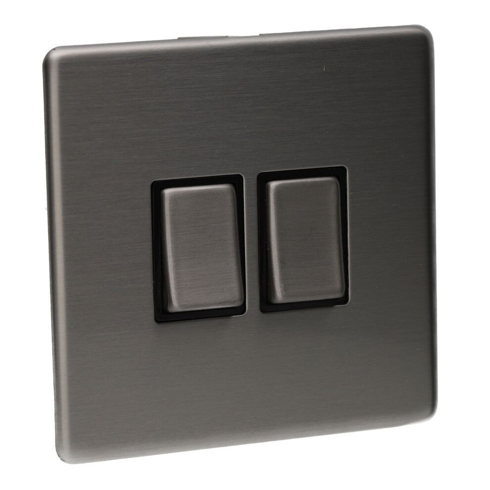 Kenable 2 Gang 2 Way 10A Switch Screwless Plate With Brushed Chrome Finish Light