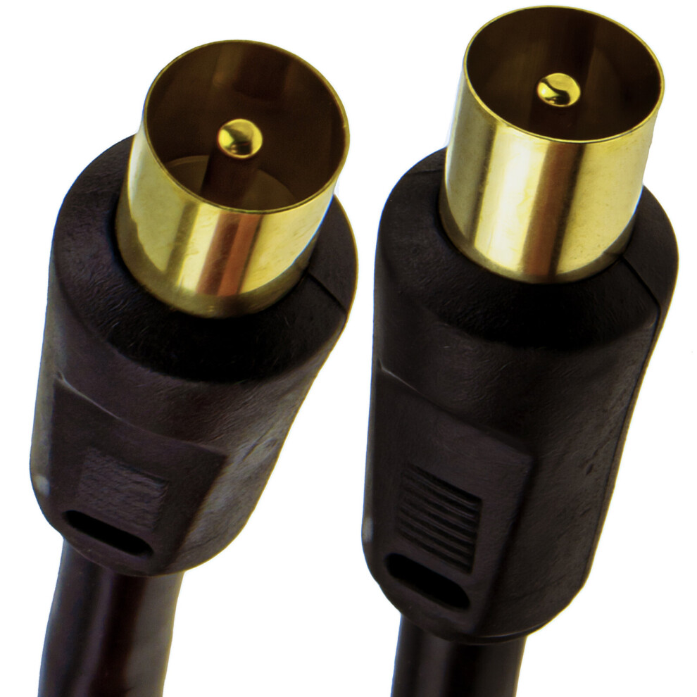 kenable RF Coaxial RG6 TV Aerial Lead Coax Male Plug to Plug Black Cable GOLD  1.8m