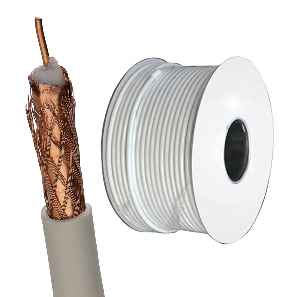 kenable 100U Foam Filled Digital Satellite TV Cable OFC Copper Core CCA Braid 100m White