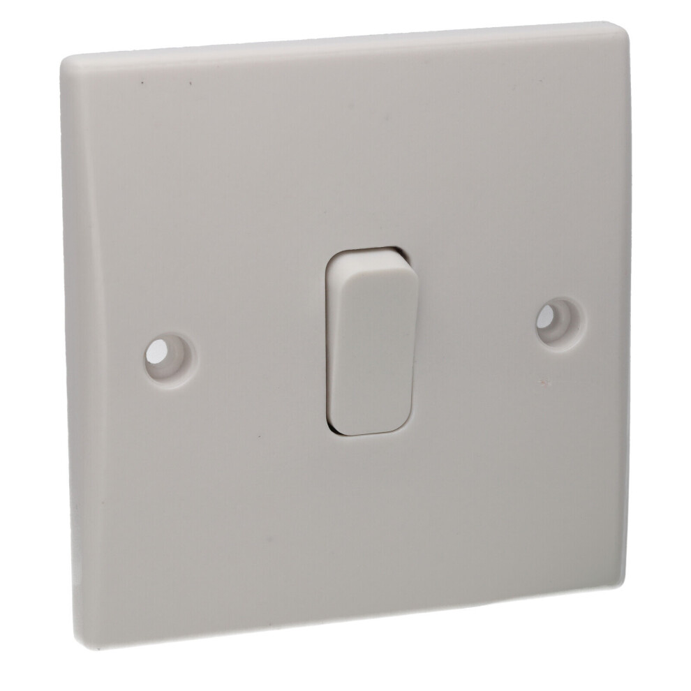 kenable 1 Gang 2 Way 10A Single Light Switch Rounded Faceplate White