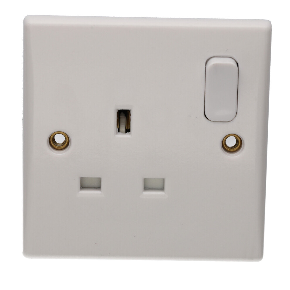 kenable 1 Gang 13A Switched UK Mains Power Rounded Faceplate White