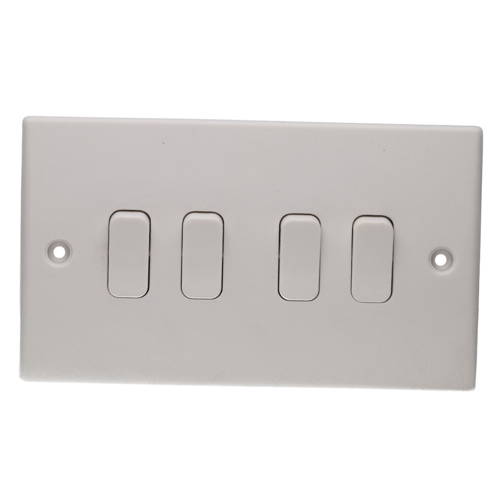 kenable 4 Gang 2 Way 10A Quad Light Switch Rounded Faceplate White