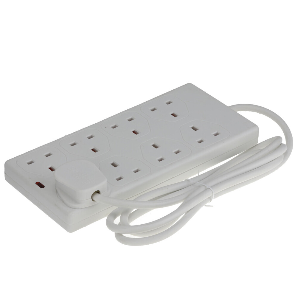 kenable 8 Gang Way UK 13A Trailing Socket Mains Power Extension Lead White 2m