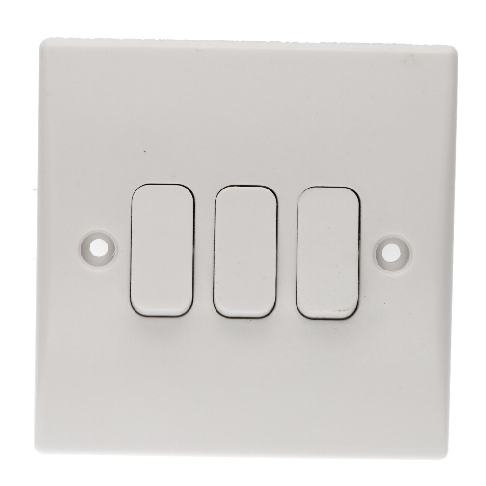 kenable 3 Gang 2 Way 10A Triple Light Switch Rounded Faceplate White