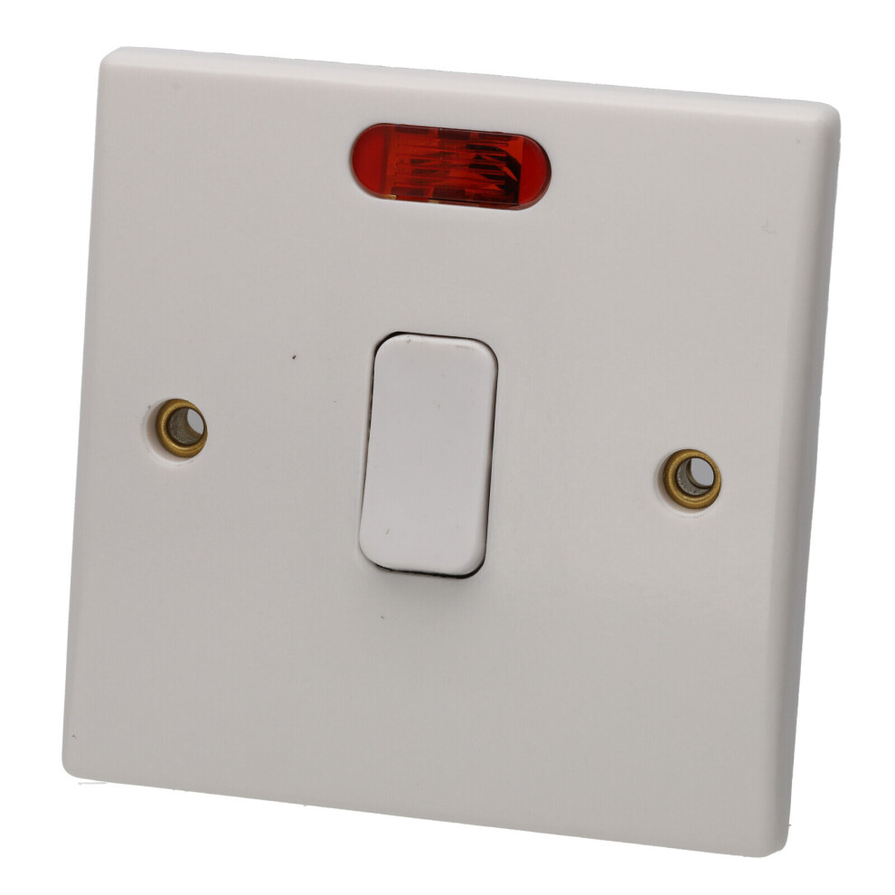 kenable 1 Way Double Pole 20A Switch with Neon Light Rounded Faceplate White