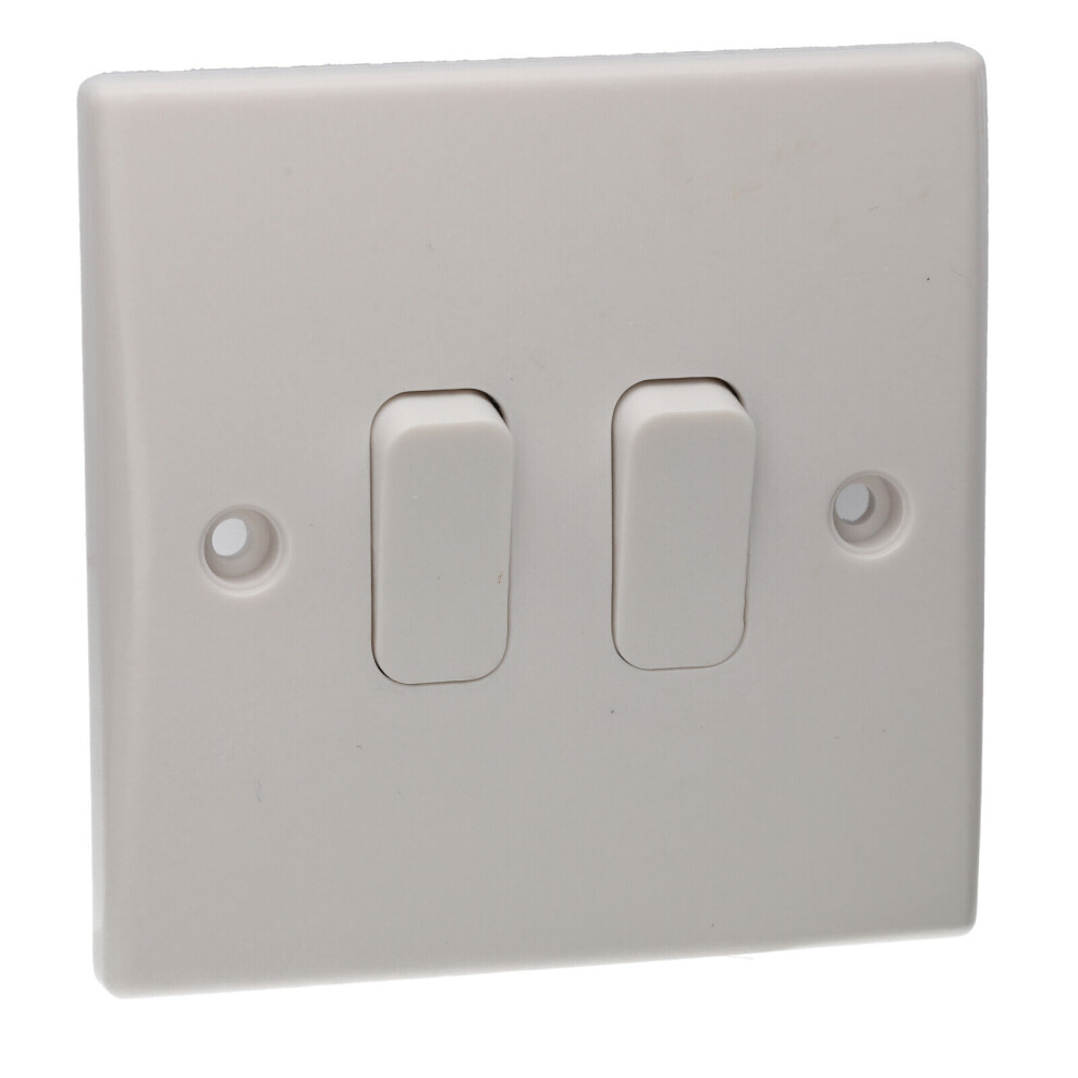 kenable 2 Gang 2 Way 10A Double Light Switch Rounded Faceplate White