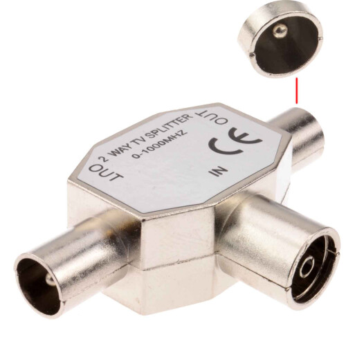 kenable kenable 2 Way RF TV Freeview Push Style Coax Splitter 1 Input to 2 Outputs