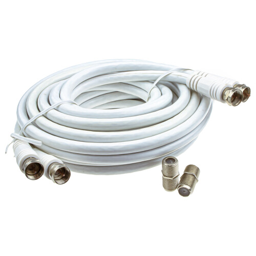 kenable kenable TWIN Satellite Moulded F Type Plug to Socket RG6 Extension Cable  3m White