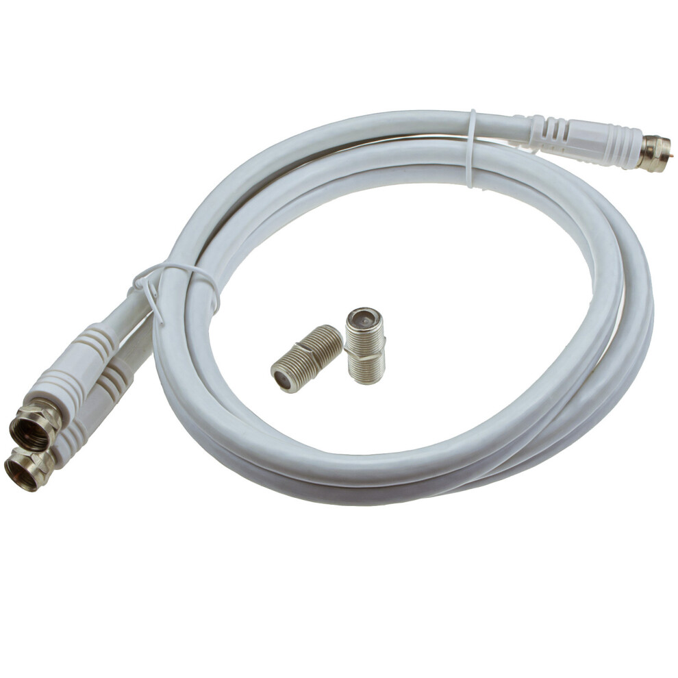 kenable TWIN Satellite Moulded F Type Plug to Socket RG6 Extension Cable  1m White