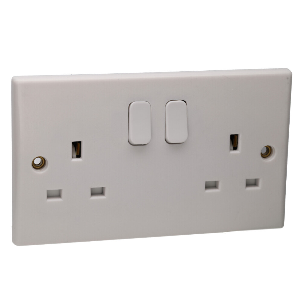 kenable 2 Gang 13A Switched UK Mains Power Rounded Faceplate White