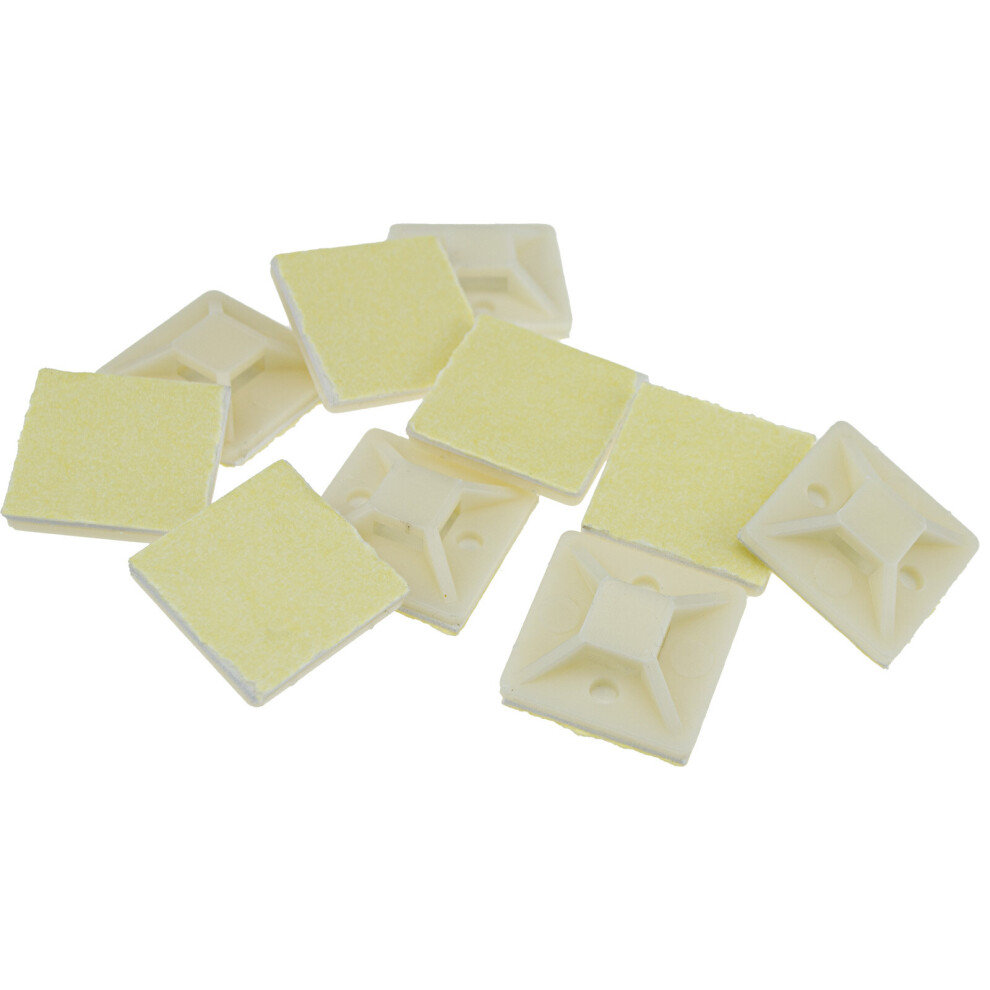 Cable Tie Base 25Mm X 25Mm Self Adhesive Natural Small White [10 Pack] 5054338109381