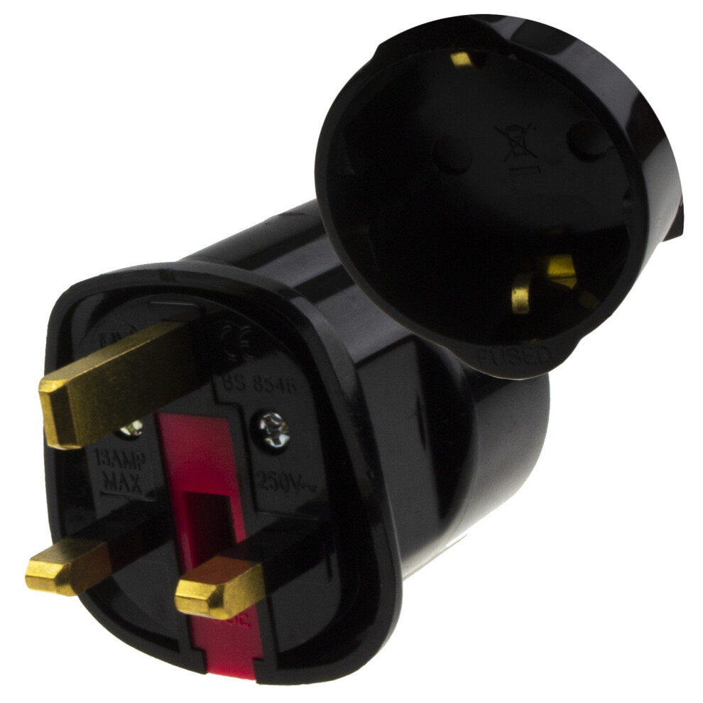 kenable Schuko Euro Plug Socket to 13A 3 Pin UK Plug Adapter Black