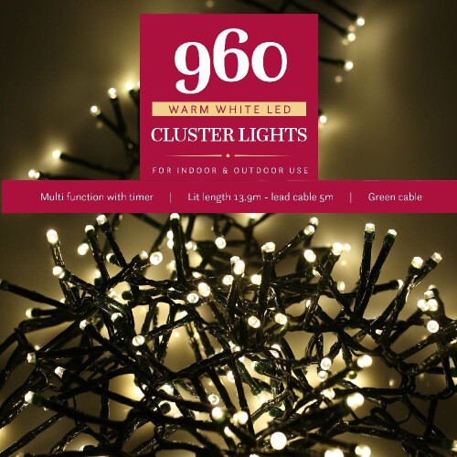 Noma 960 LED CLUSTER Lights : Multifunction : Plug-in with Timer : Warm White
