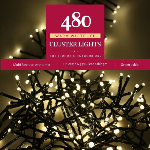 Noma 480 LED CLUSTER Lights : Multifunction : Plug-in with Timer : Warm White