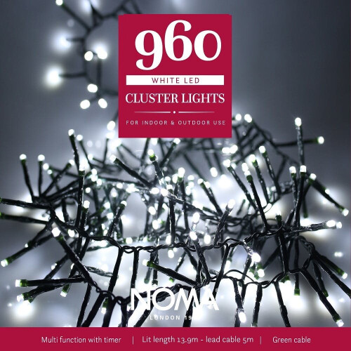 Noma 960 LED CLUSTER Lights : Multifunction : Plug-in with Timer : Bright White
