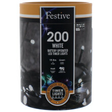 200 LED String Lights : Battery/Timer : Bright White