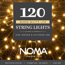 Noma 120 LED Christmas Tree Lights : Green Cable : Plug-in with Timer : Warm White