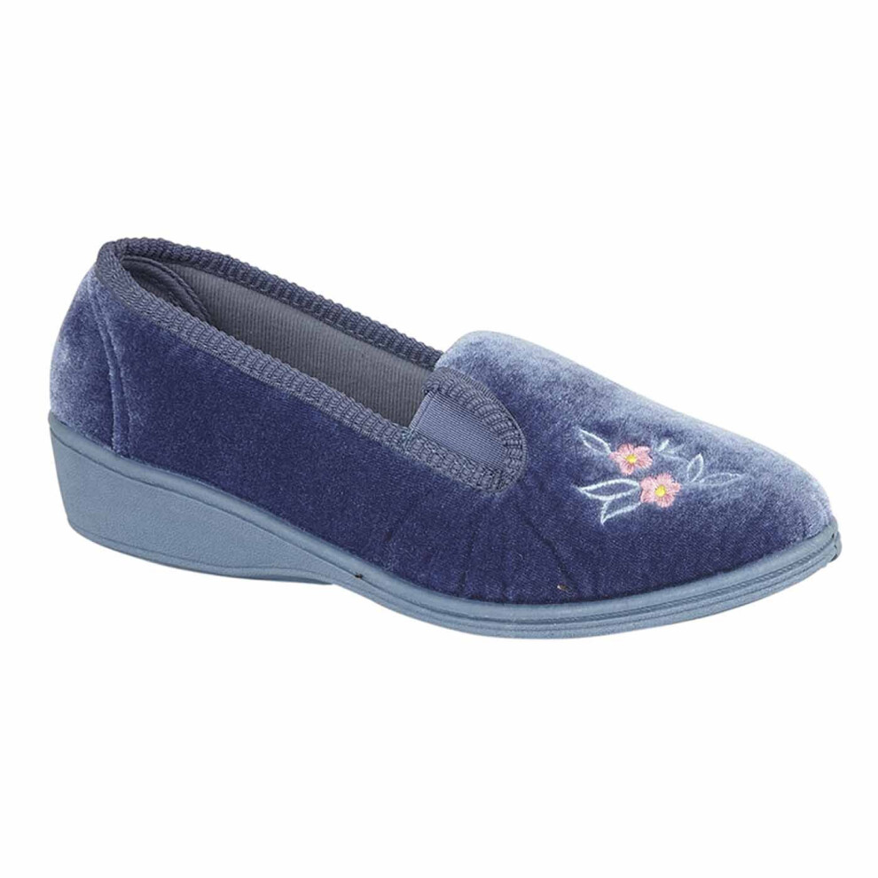 (8 UK, Blueberry Velour) Sleepers Gina Ladies Memory Foam Full Gusset Slippers