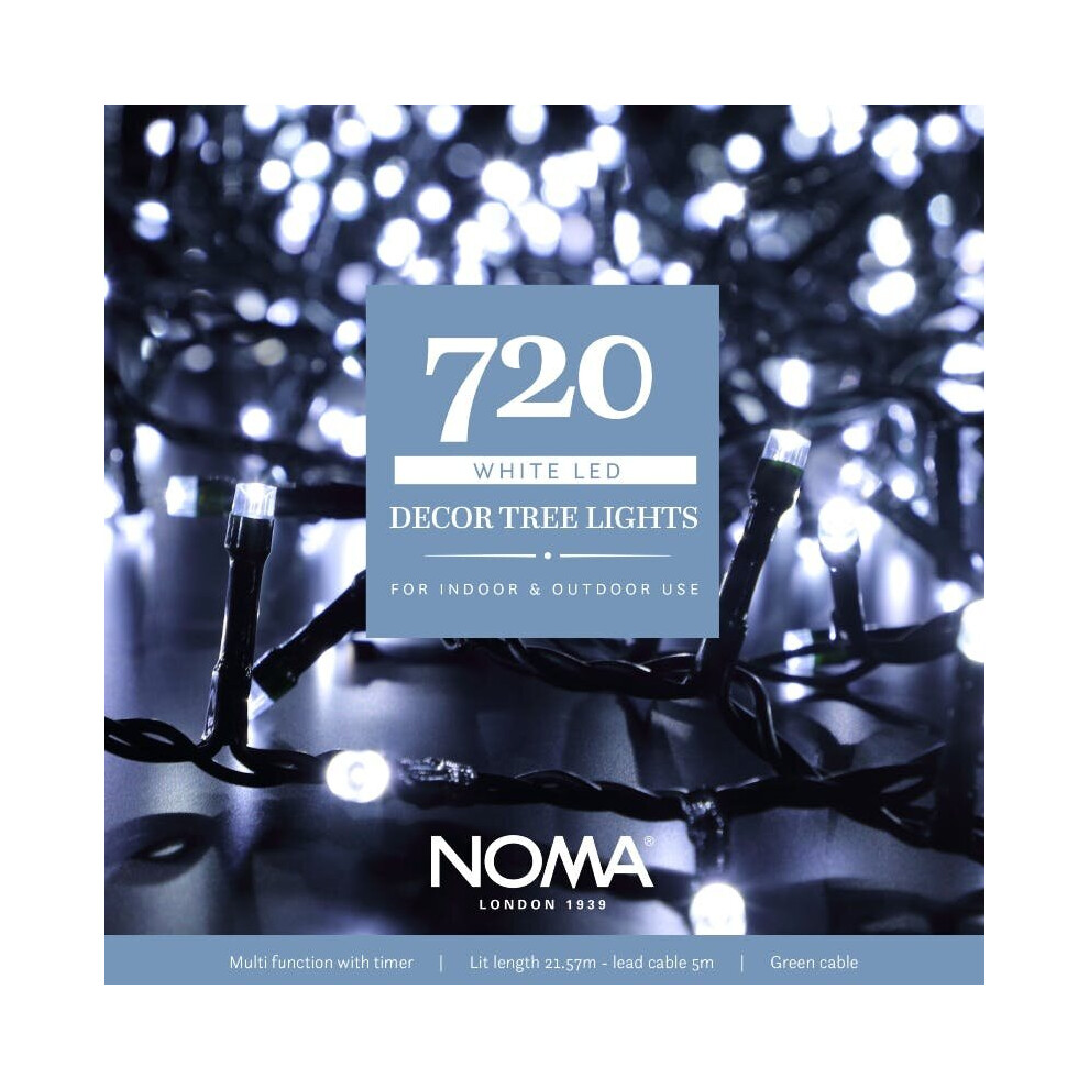 Noma 720 LED DECOR Christmas Tree Lights : 3cm Spacing : Green Cable : Plug-in with Timer : Bright White