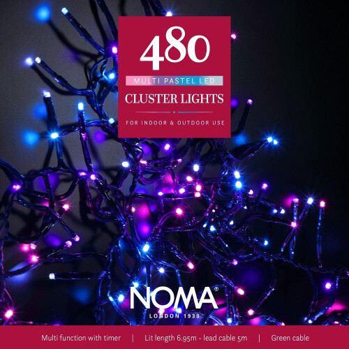 Noma 480 LED CLUSTER Lights : Multifunction : Plug-in with Timer : Pastel