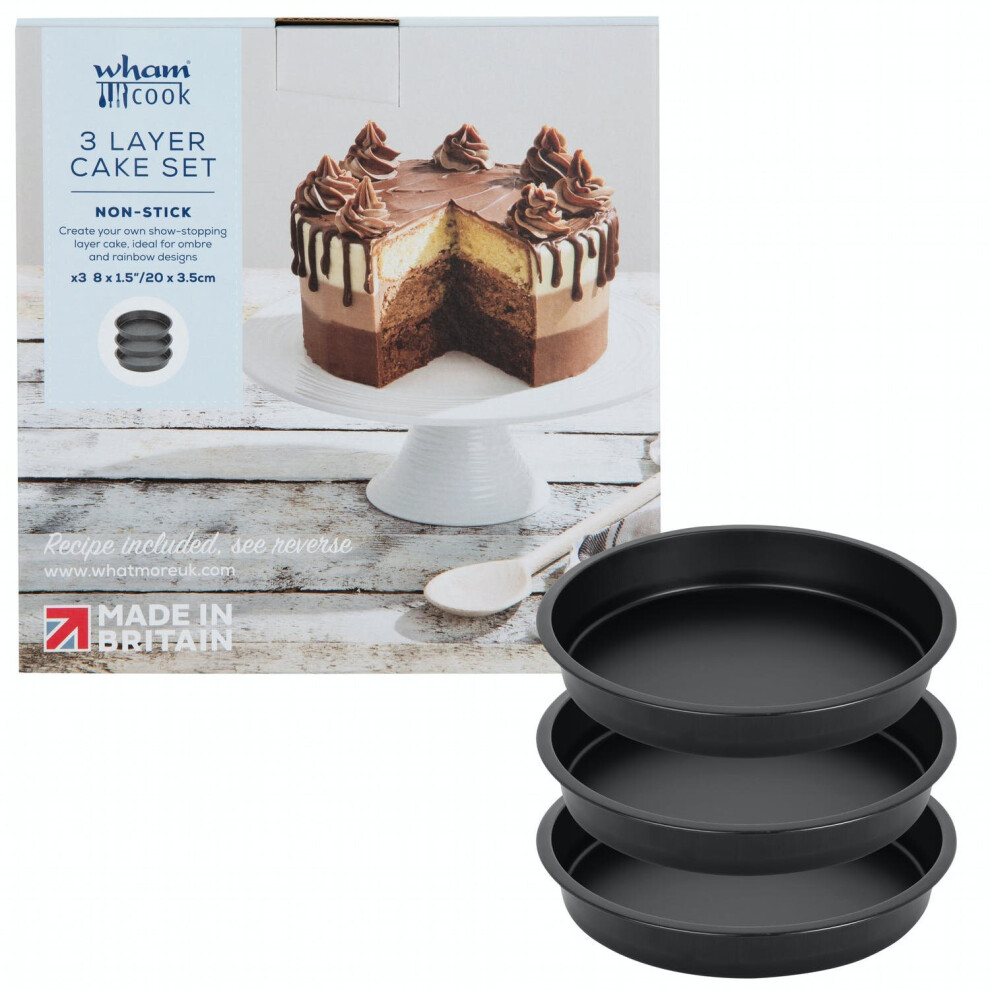 3 Layer Rainbow Cake Set : 3x 20cm (8") Cake Tins : With Recipe