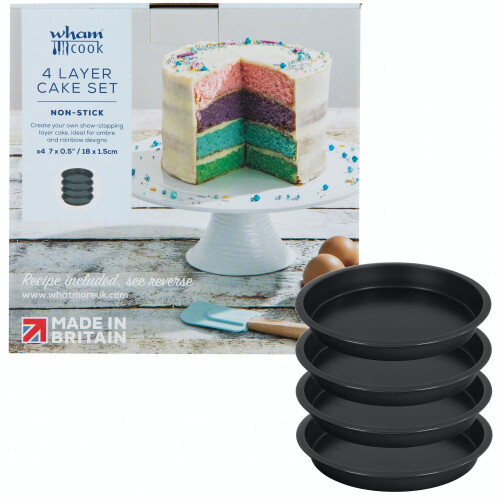 Wham 4 Layer Rainbow Cake Set : 4x 18cm (7") Cake Tins : With Recipe