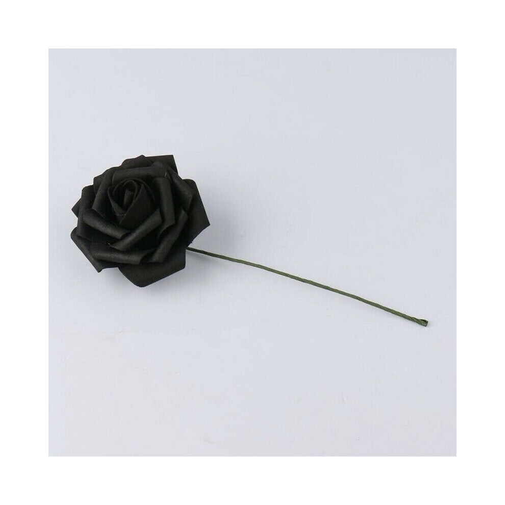 (Black, 50pcs) 50pcs Artificial Flowers Foam Rose Fake Flower With Stem Wedding Party Bouquet