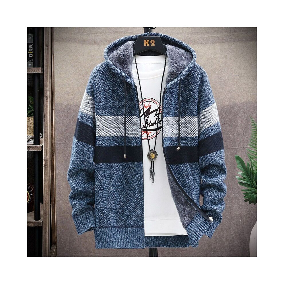 (Gray Blue, M) Mens Thick Warm Fleece Lined Hooded Hoodie Winter Zip Up Coat Jacket Sweatshirt