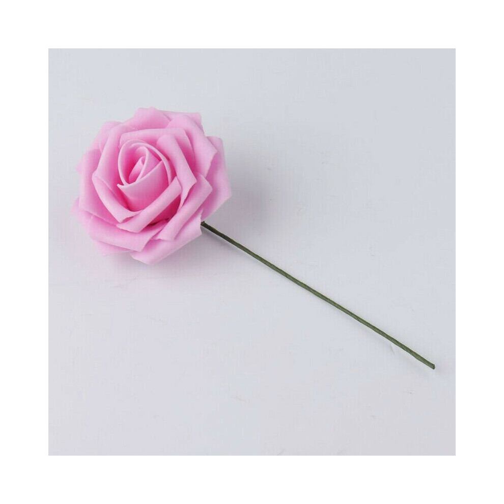 (Pink, 50pcs) 50pcs Artificial Flowers Foam Rose Fake Flower With Stem Wedding Party Bouquet