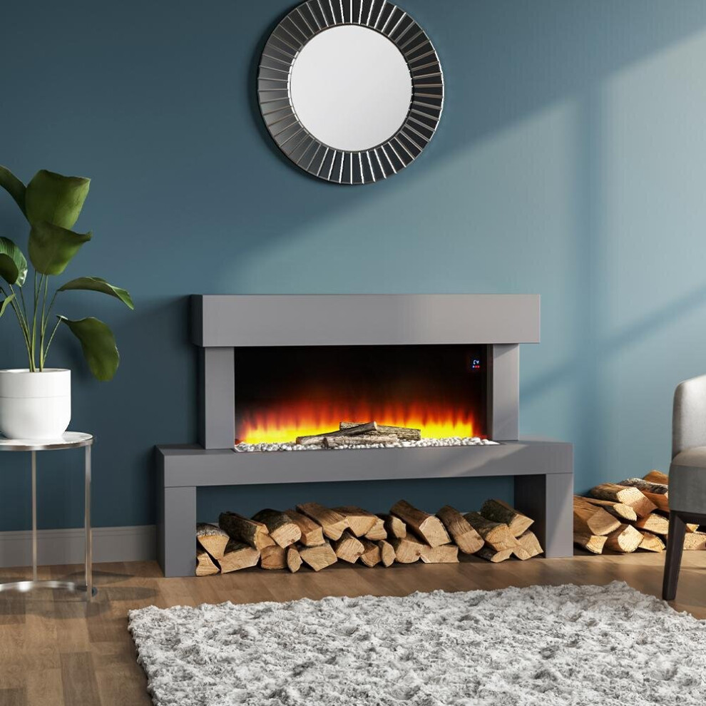 WIFI Electric Fire Free Standing Fireplace Suite Flame Glass Mantelpiece Heater