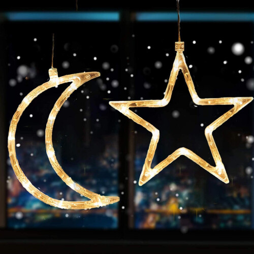 (2pcs/Set(Star+Moon)) Christmas Suction Cup Hanging Fairy String Lights