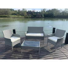 MCC 4pcs Rattan Outdoor Garden furniture sofa set with 2x Armchairs 1x Double Sofa & 1 table for indoor & outdoor Roger Grey