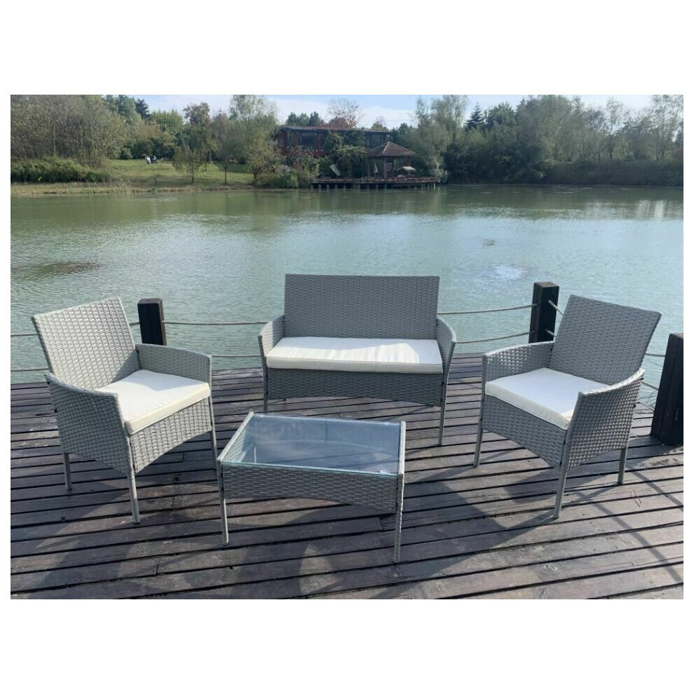 Mcc 4Pcs Rattan Outdoor Garden Furniture Sofa Set With 2X Armchairs 1X Double Sofa & 1 Table For Indoor & Outdoor Roger Grey