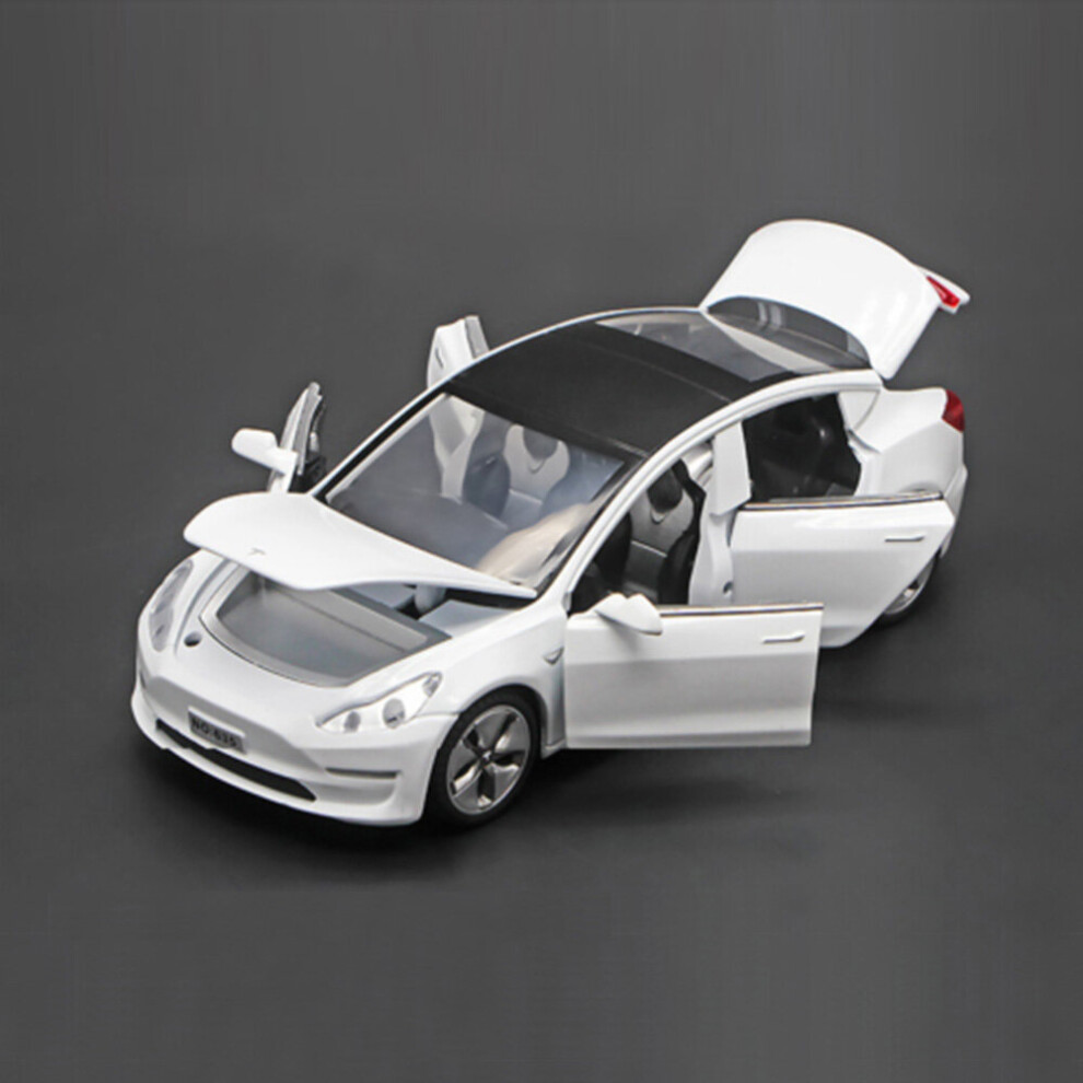 (White) Tesla Model 3 Diecast Model Car Sound&Light Pull Back Cars Toy Xmas Boy Gift UK