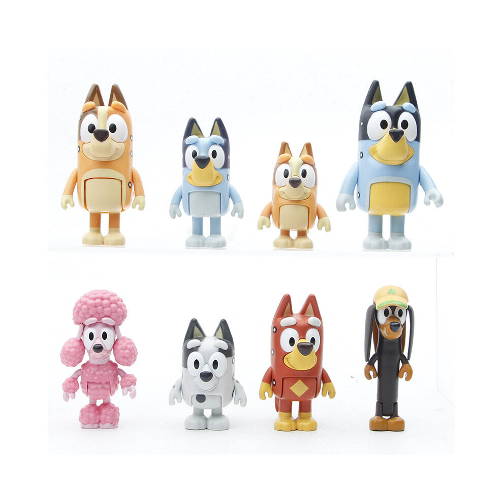 (8PCS) 4/8Pcs Bluey Family and Friends Dog Pet Action Anime Figures Toy Kids Christmas Gift