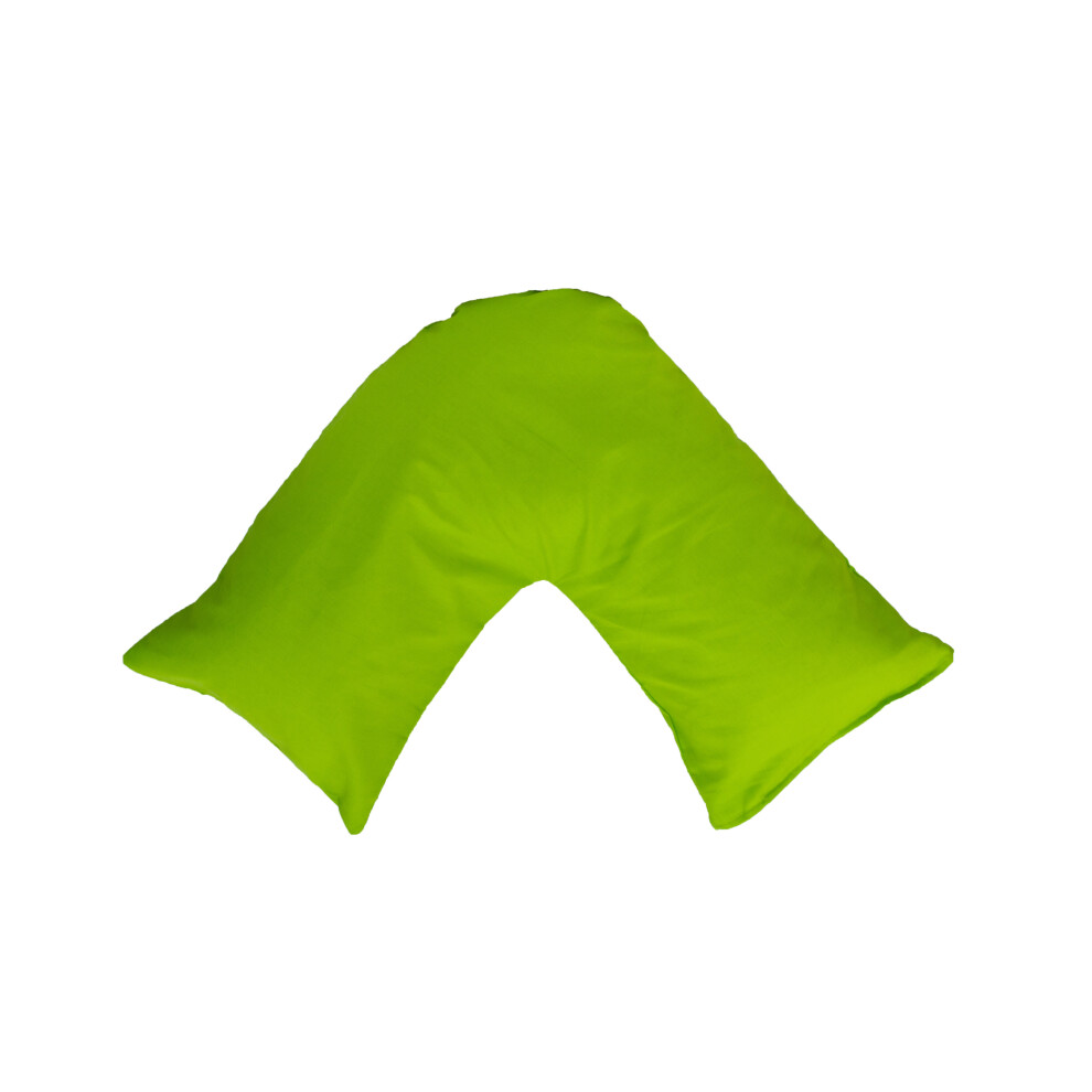 (2x Polycotton V Pillowcase (Lime Green)) Pack of 2 Plain Poly-Cotton Back & Neck Support V Shaped Pillowcase Orthopaedic/Pregnancy/Nursing Pillow Cas