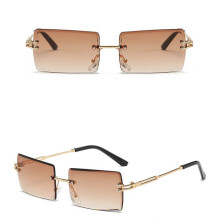 (Tea) Rimless Women's Sunglasses Rectangle Shades Summer Fashion Trendy Eyewear UV400