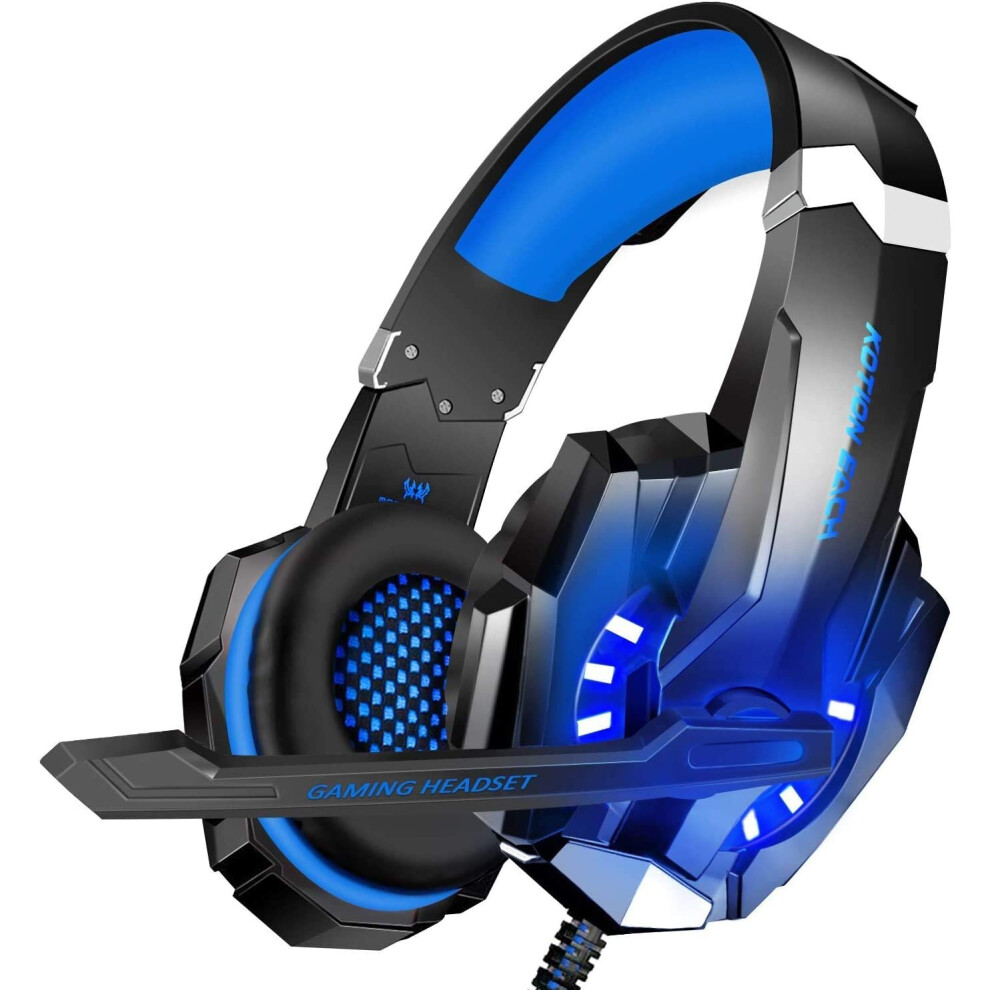 (Blue) Stereo Gaming Headset for PS4, PC, Xbox One Controller, Noise Cancelling Over Ear Headphones with Mic, LED Ligh