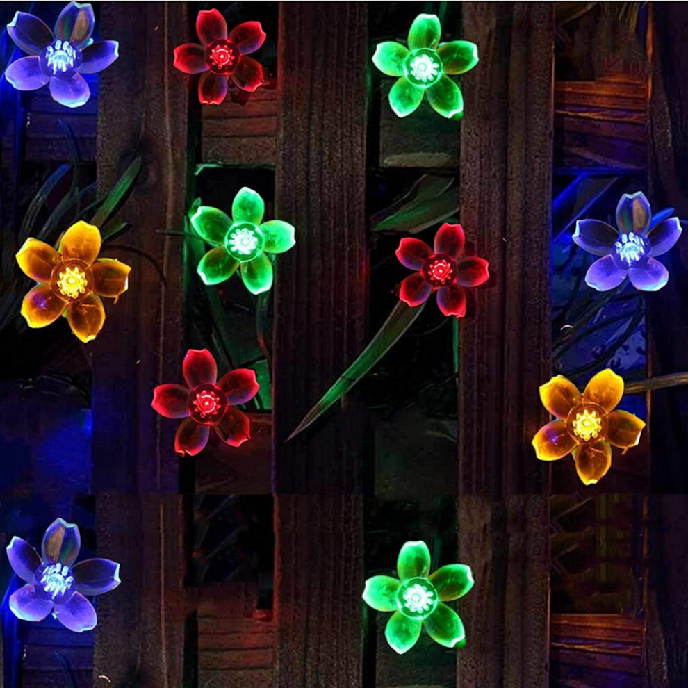 Solar String Lights Garden, 23ft 8 Modes 50 LED Blossom Solar Powered Fairy Lights  Outdoor Flower String Ligh