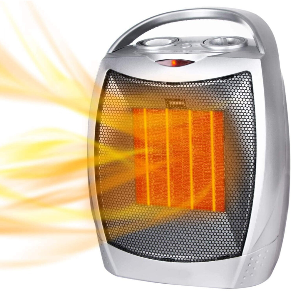 (Silver) Portable Electric Space Heater 1500W/750W Personal Room Heater with Thermostat, Small Desk Ceramic Heater with Tip Over
