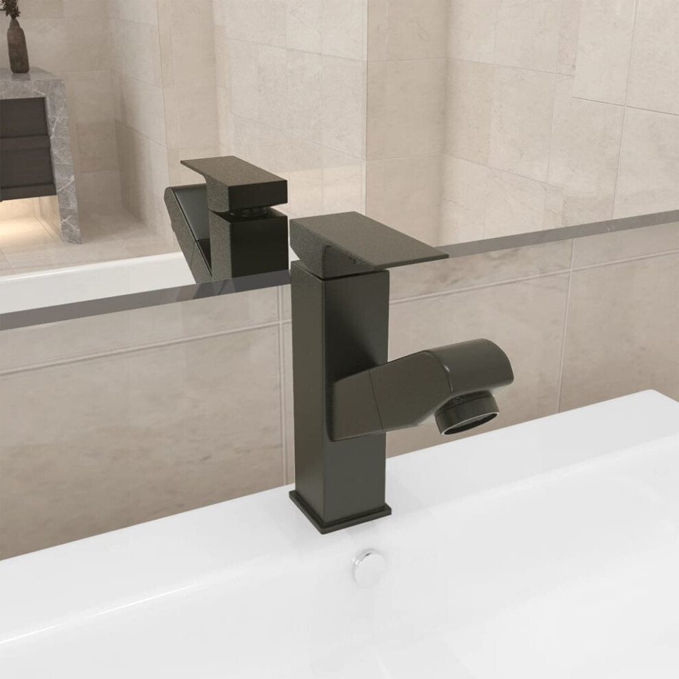 Vidaxl Bathroom Basin Faucet With Pull-Out Function Grey Sink Washbasin Tap