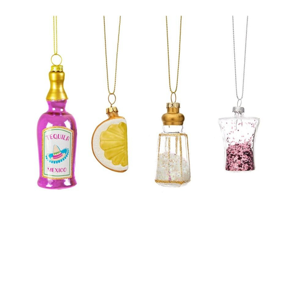 Sass & Belle Set 4 Christmas Baubles Tequila Novelty Tree Decorations