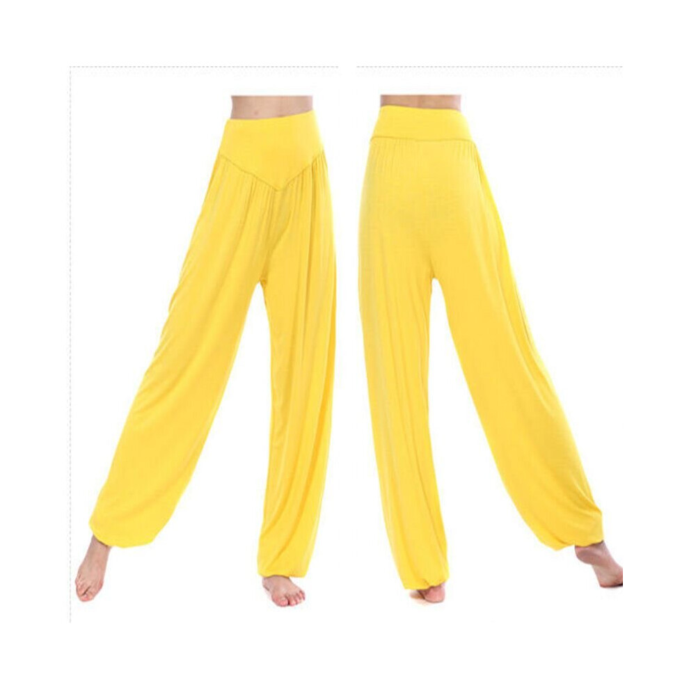 (Yellow, XL) Womens Harem Aladdin Pants Causal Baggy Gypsy Loose Dance Yoga Genie Trousers