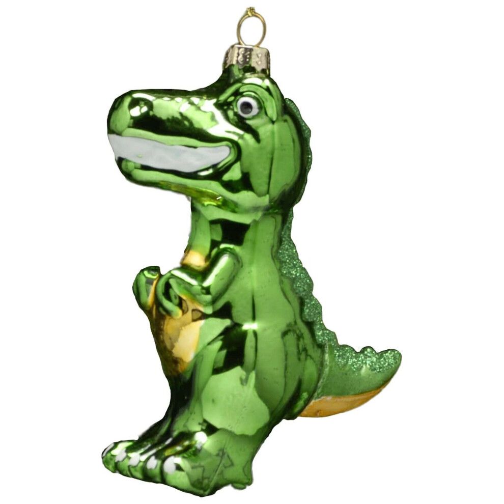 Festive Productions Green Christmas Tree Glass Bauble : 12Cm Cute Dinosaur T-Rex