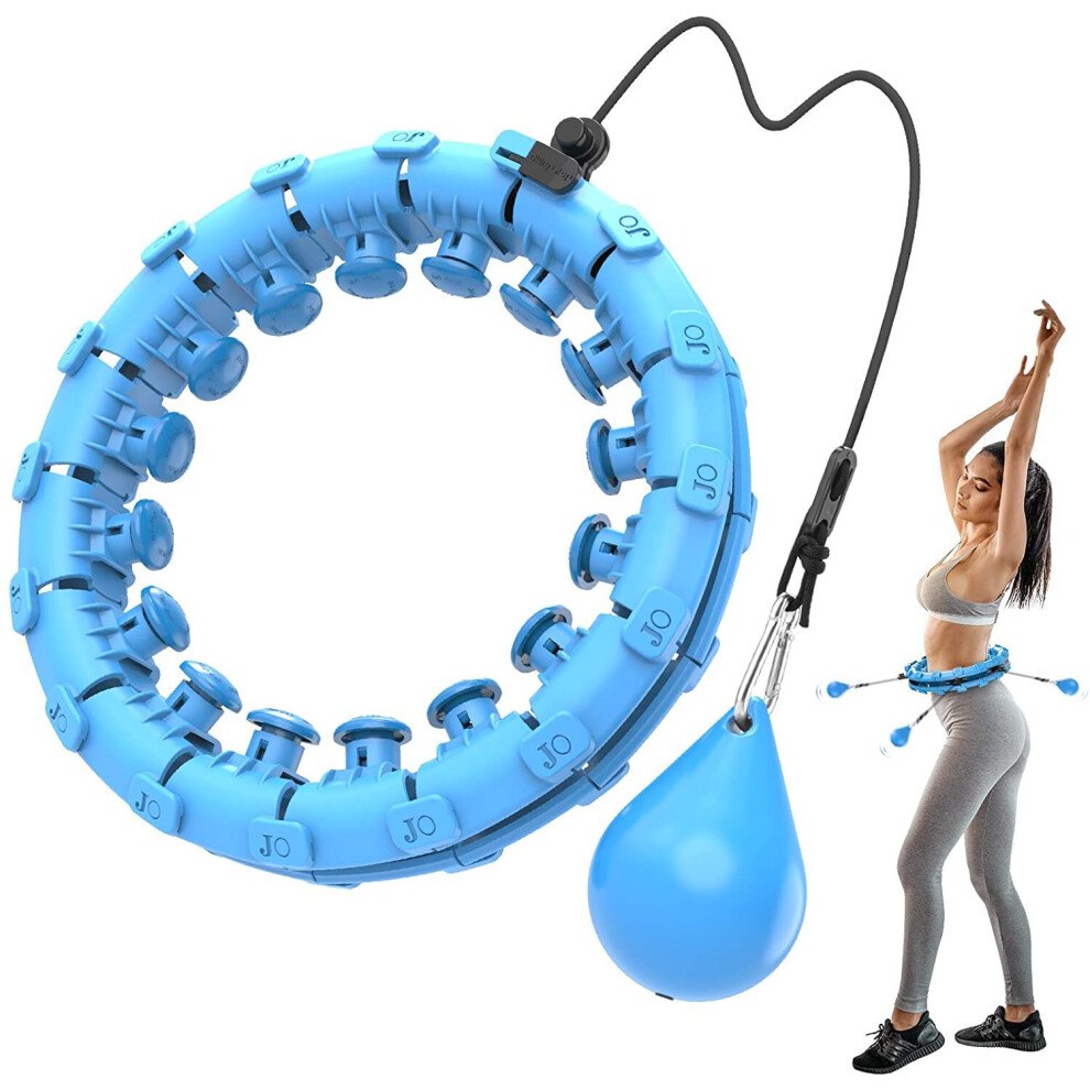 (Blue) Smart Weighted Hoop, Adults Fitness Hoop, Wide Adjustable Exercise Hoop with 360 Degree Massage for Adults & Ch 