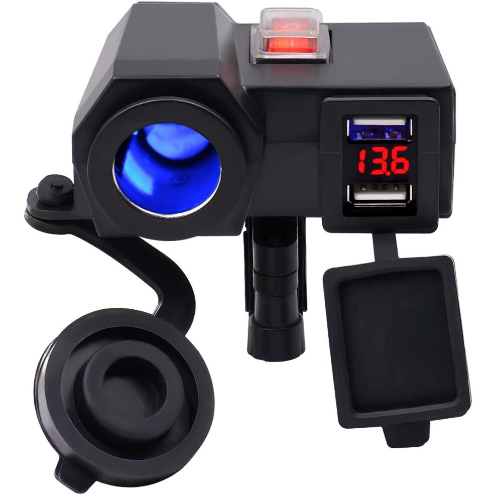 5V/2.1A Dual Usb Charger Socket Motorcycle Handlebar Clamp Power Adapter Charger Usb Charging System 779484734335