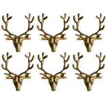Set of 6 Stag Head Napkin Rings Gold Christmas Tableware Decoration