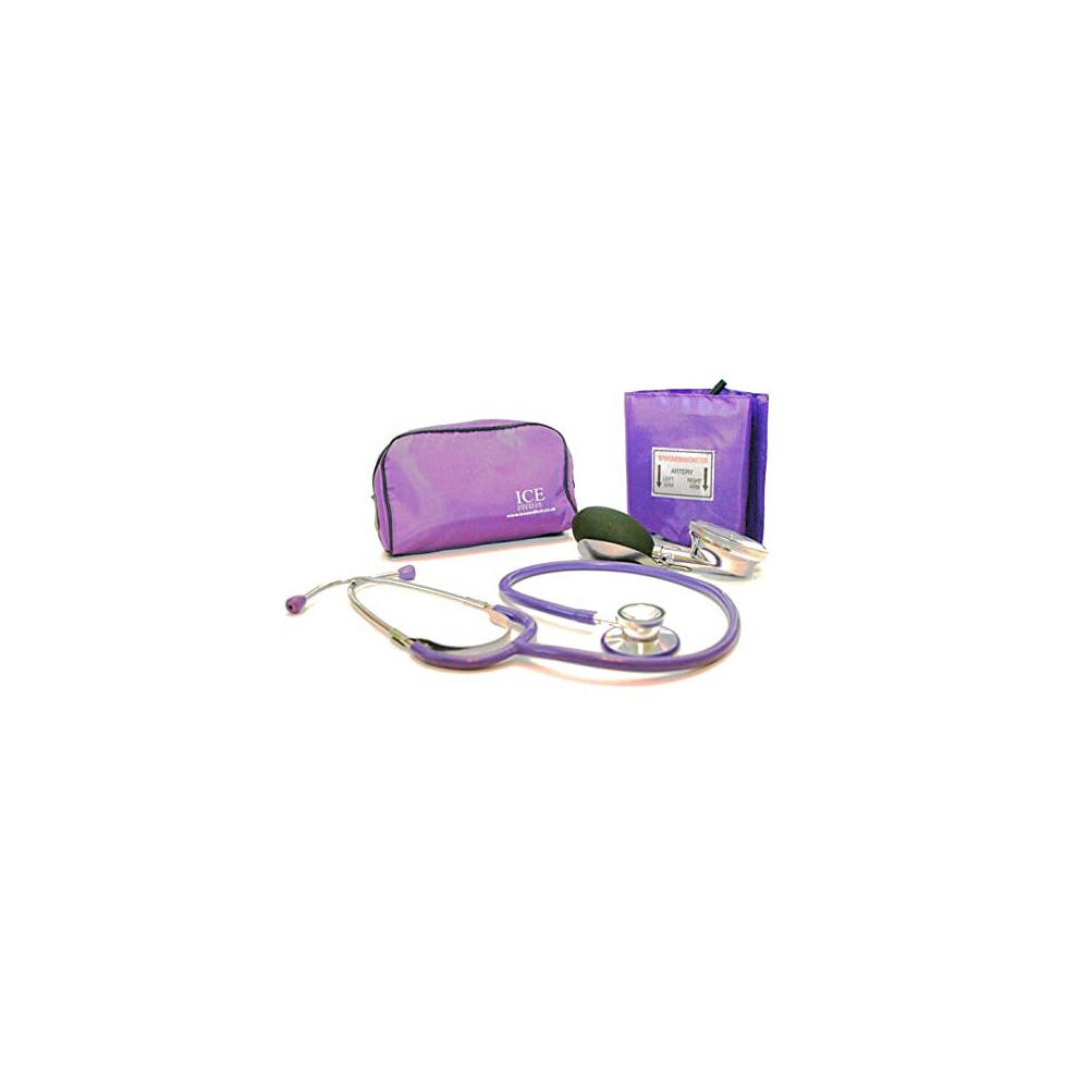 Ice Medical Purple Aneroid Sphygmomanometer With 1 Adult Cuff And Stethoscope - Blood Pressure Monitor Kit
