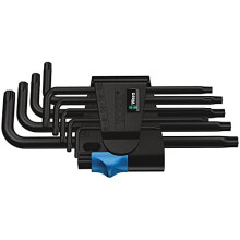 Juego de llaves acodadas HF TORX, con portatornillos, Contenido: T 8 T 9 T 10 T 15 T 20 T 25 T 27 T 30 T 40
