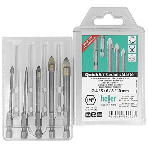 Heller Tools 3900 Glass & Tile Drill Bits  1 V  Silver  Set 5 pcs. Ø 4/5/6/8/10